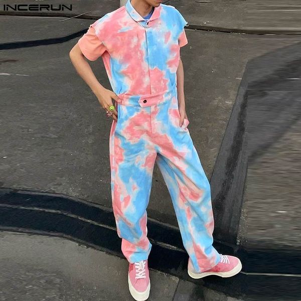 men's jeans incerun 2023 korean style mens fashion gradient colorful rompers casual streetwear male allmatch sleeveless jumpsuits s5xl, Blue